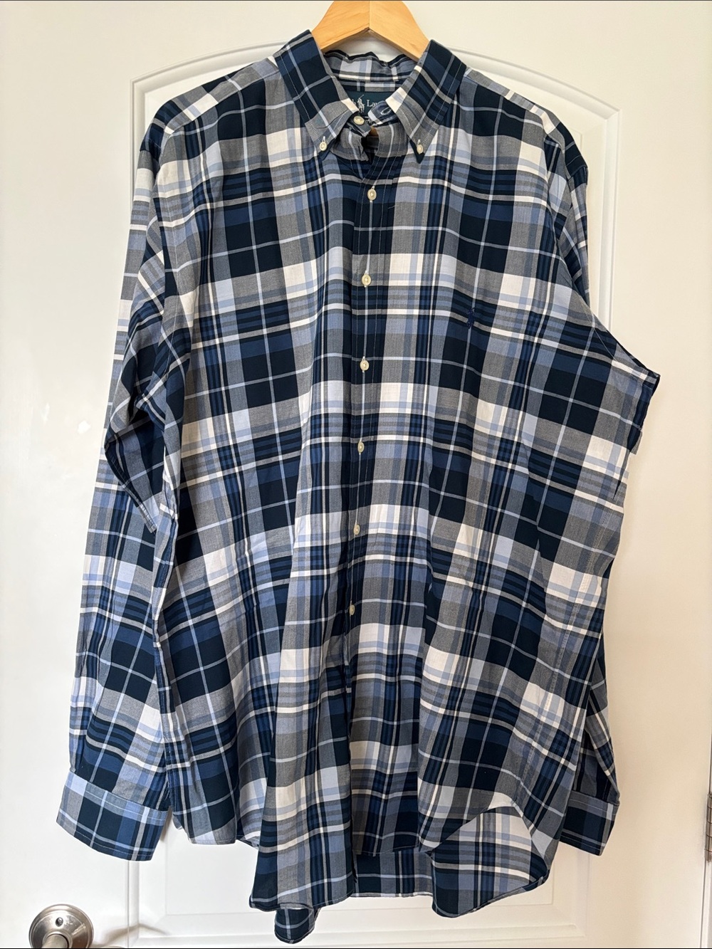 Ralph Lauren Classic Fit Navy Plaid Shirt Men’s LT Large Tall 100% Cotton